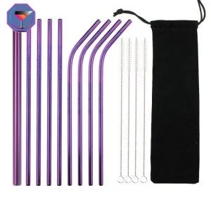 Lot de 9 Pailles Violet en Inox
